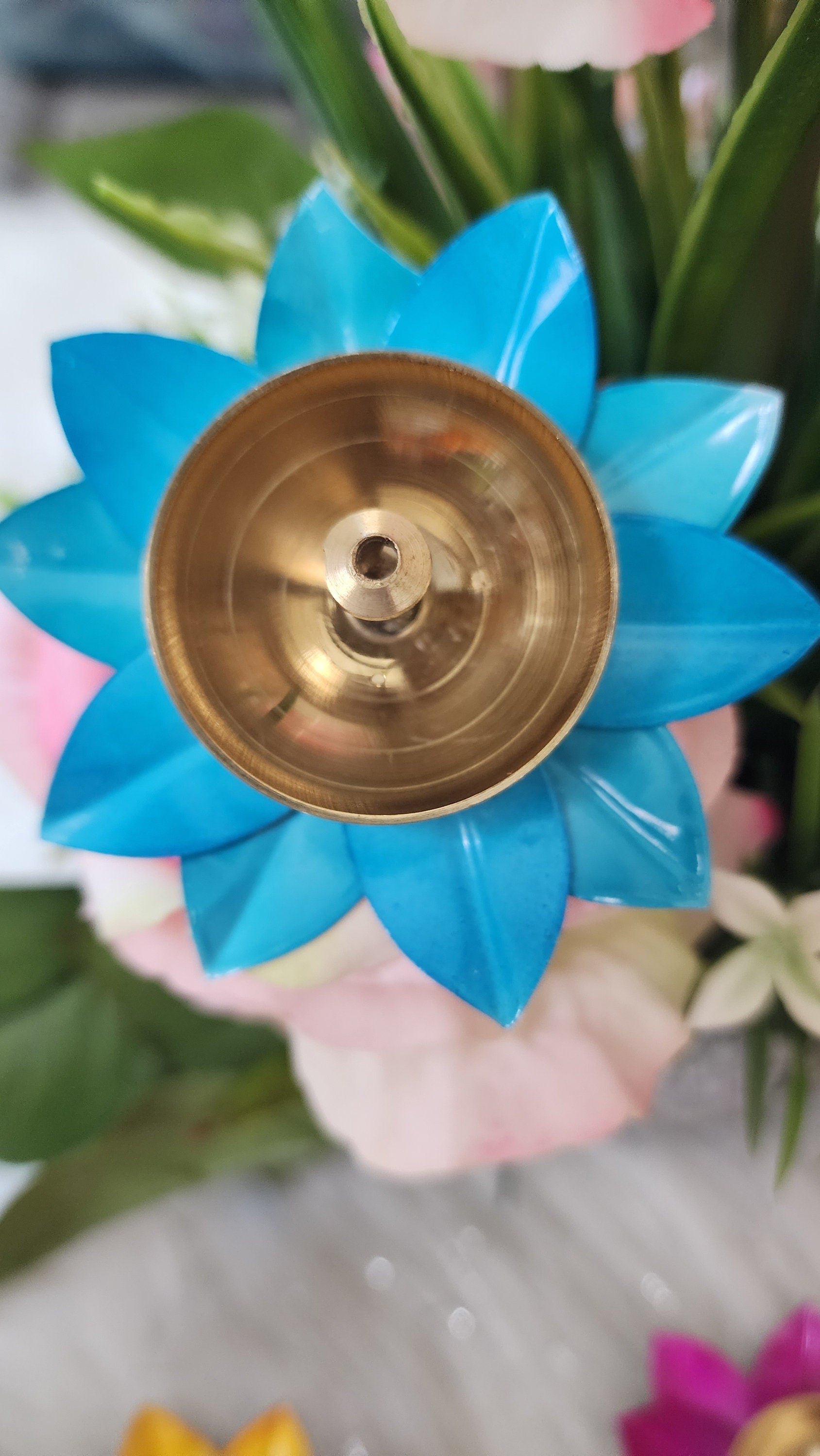 Lotus Design Akhand Diya: Multicolor Diwali Puja Decoration.