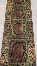 Peacock Print Silk Brocade Table Runner - Indian Decor (16x60 Inch)
