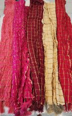 Tie Dye Art Silk Dupatta: Rajasthani Ghat Chola with Tassels.