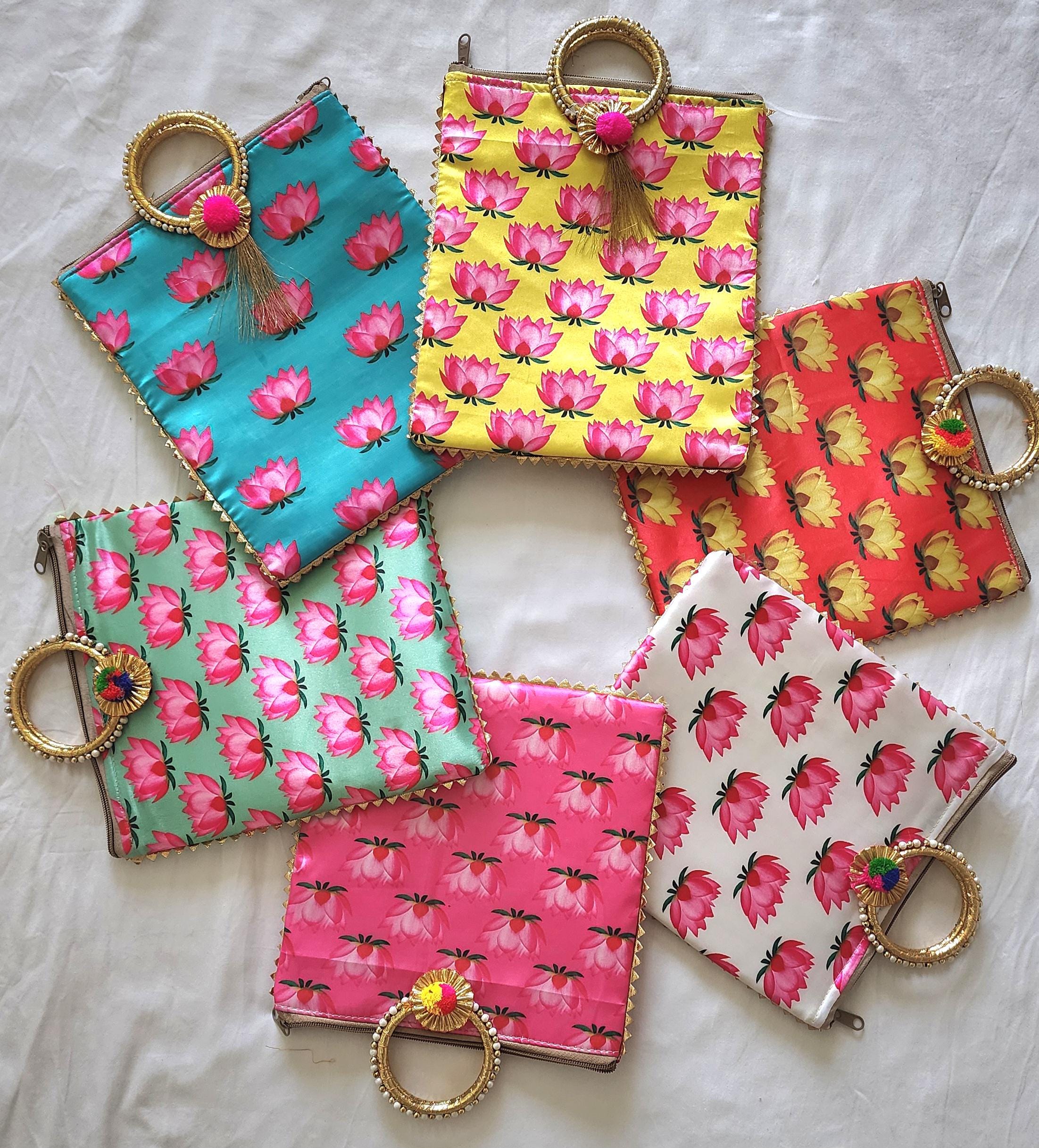 Pichwai Lotus Flower Silk Potli Bag: Multicolor Indian Gift
