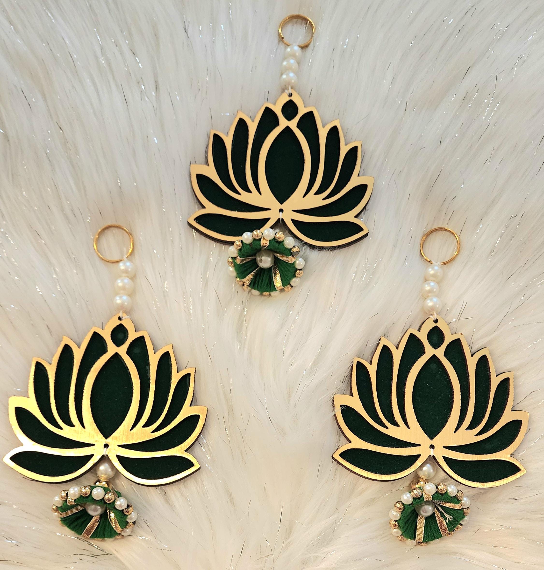 Lotus Hanging: Traditional Handmade Diwali Mandir Decor - Green MDF