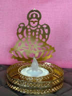 Gold Metal Shadow Diya Set: Ganesh & Lakshmi Indian Candle Holders