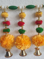 Handmade Indian Toran: Silk Door Hanging with Bells (38 x 6 inch)