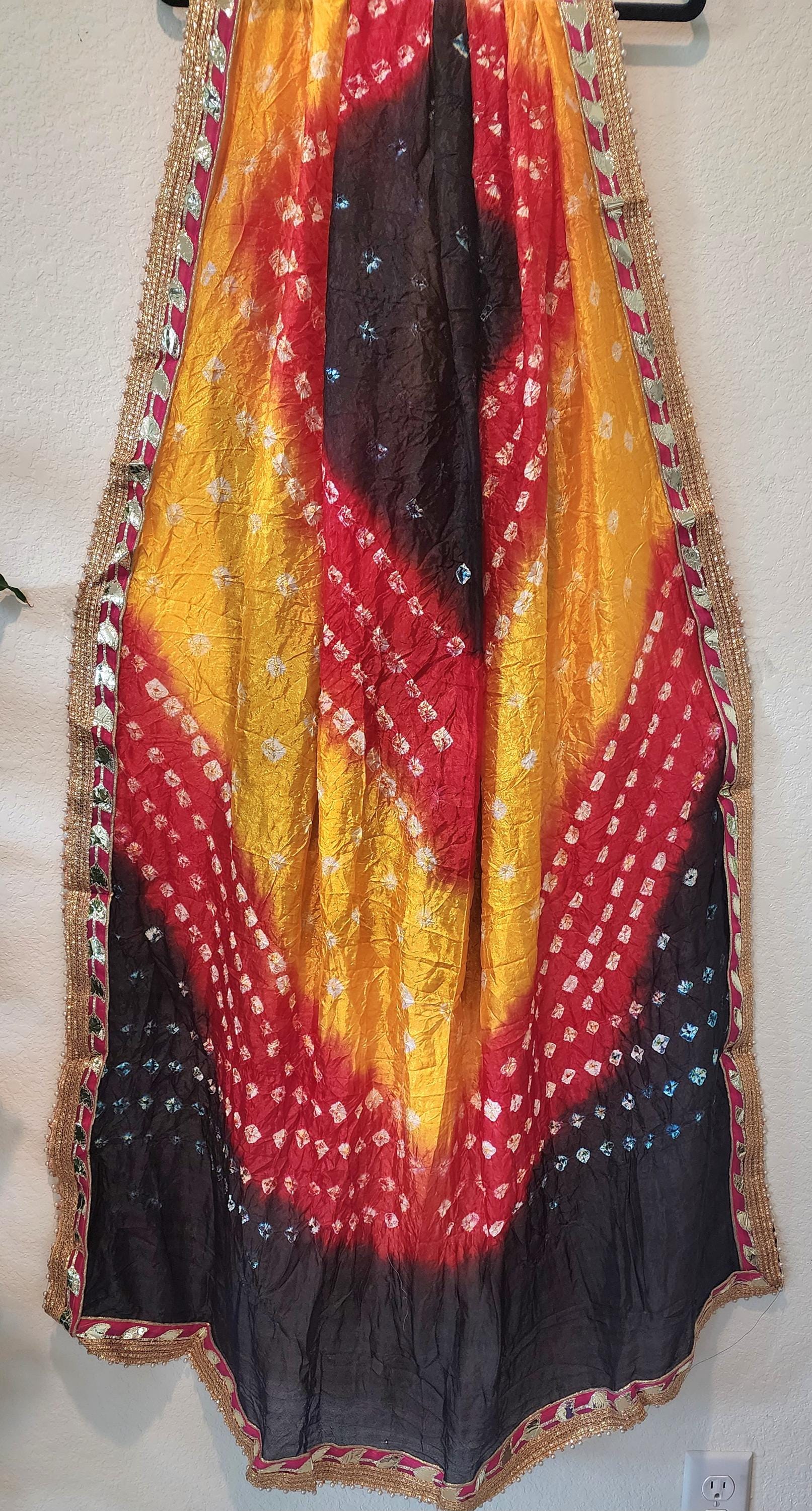 Bandhej Dupatta with Moti Lace: Rajasthani Wedding Favor, Assorted Colors