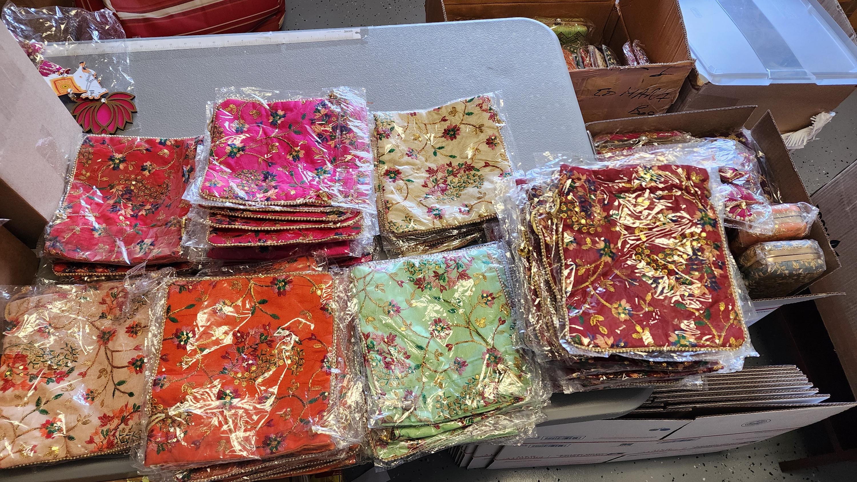 Embroidered Handmade Flower Potli Bag: Indian Wedding Favor, Henna Party Gift