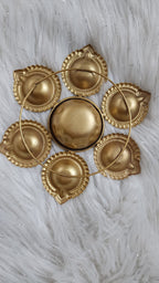 Metal Urli with 7 Diyas and Embroidered Potli Bag: Diwali Decor, 7-inch