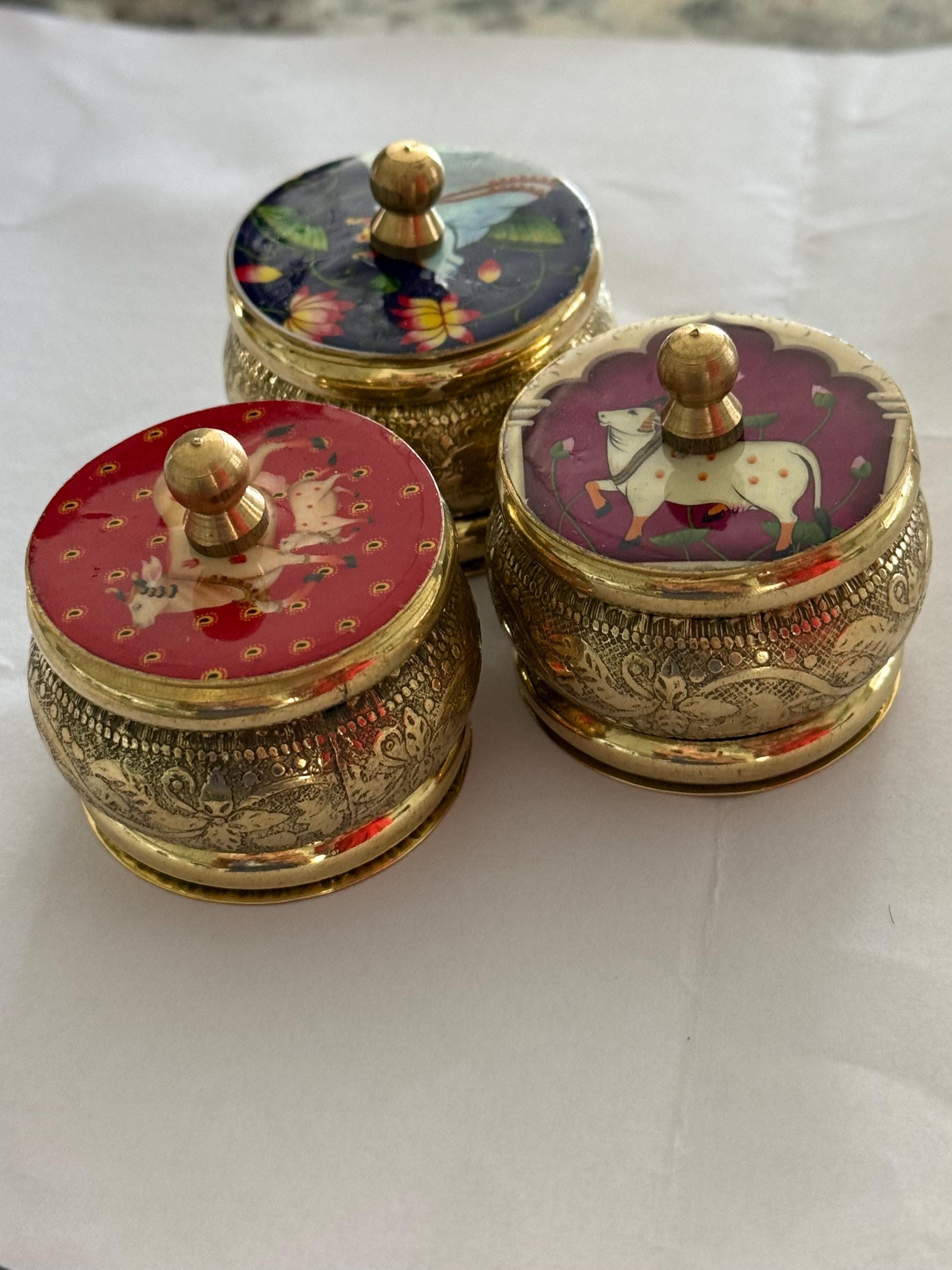 Brass Pichwai Haldi Kumkum Holder: Handcrafted Wedding Favor