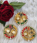 Handcrafted Multicolor Haldi Kumkum Plate: Pooja Favor with Stick