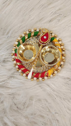 Handcrafted Multicolor Haldi Kumkum Plate: Pooja Favor with Stick