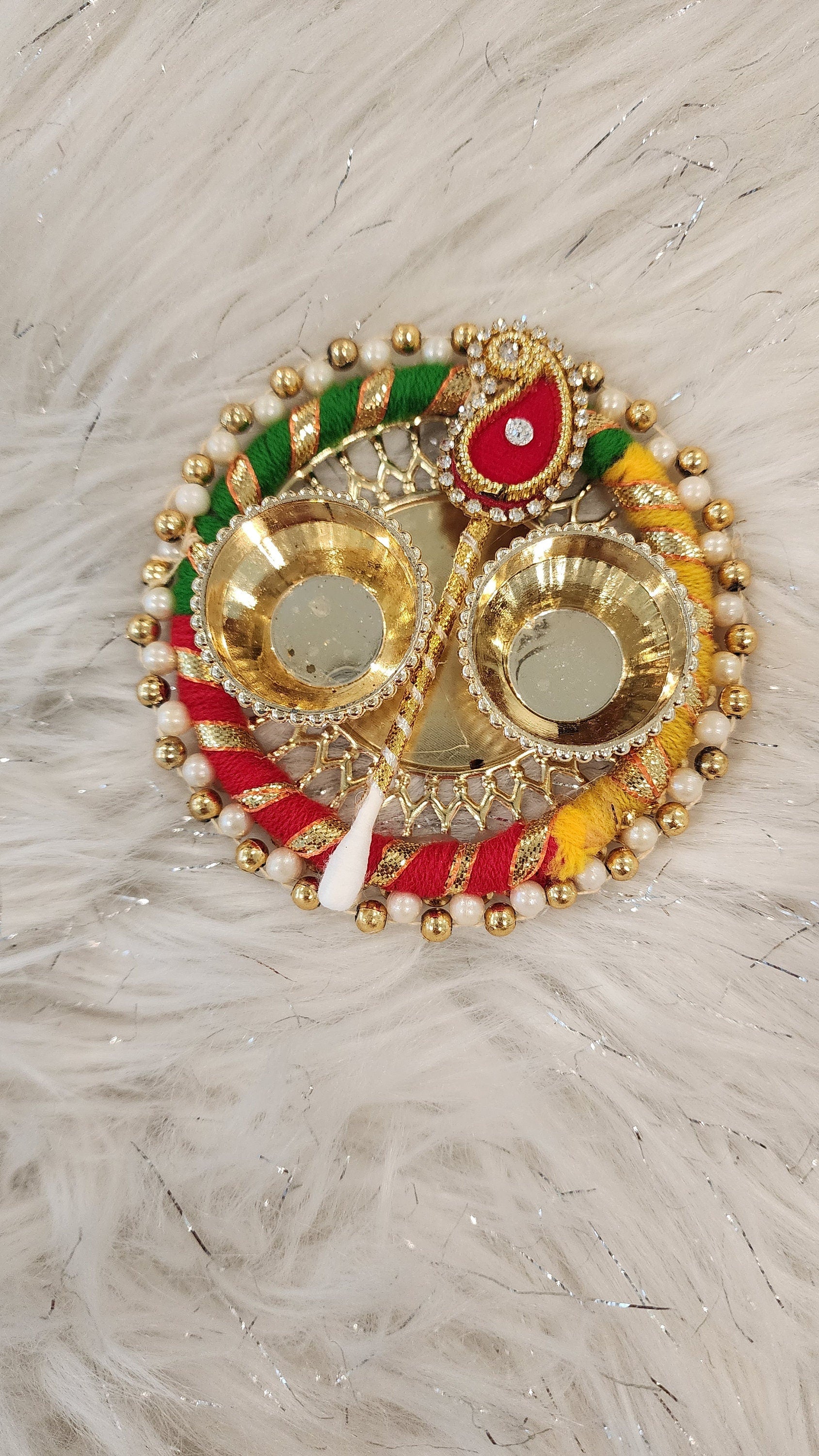 Handcrafted Multicolor Haldi Kumkum Plate: Pooja Favor with Stick