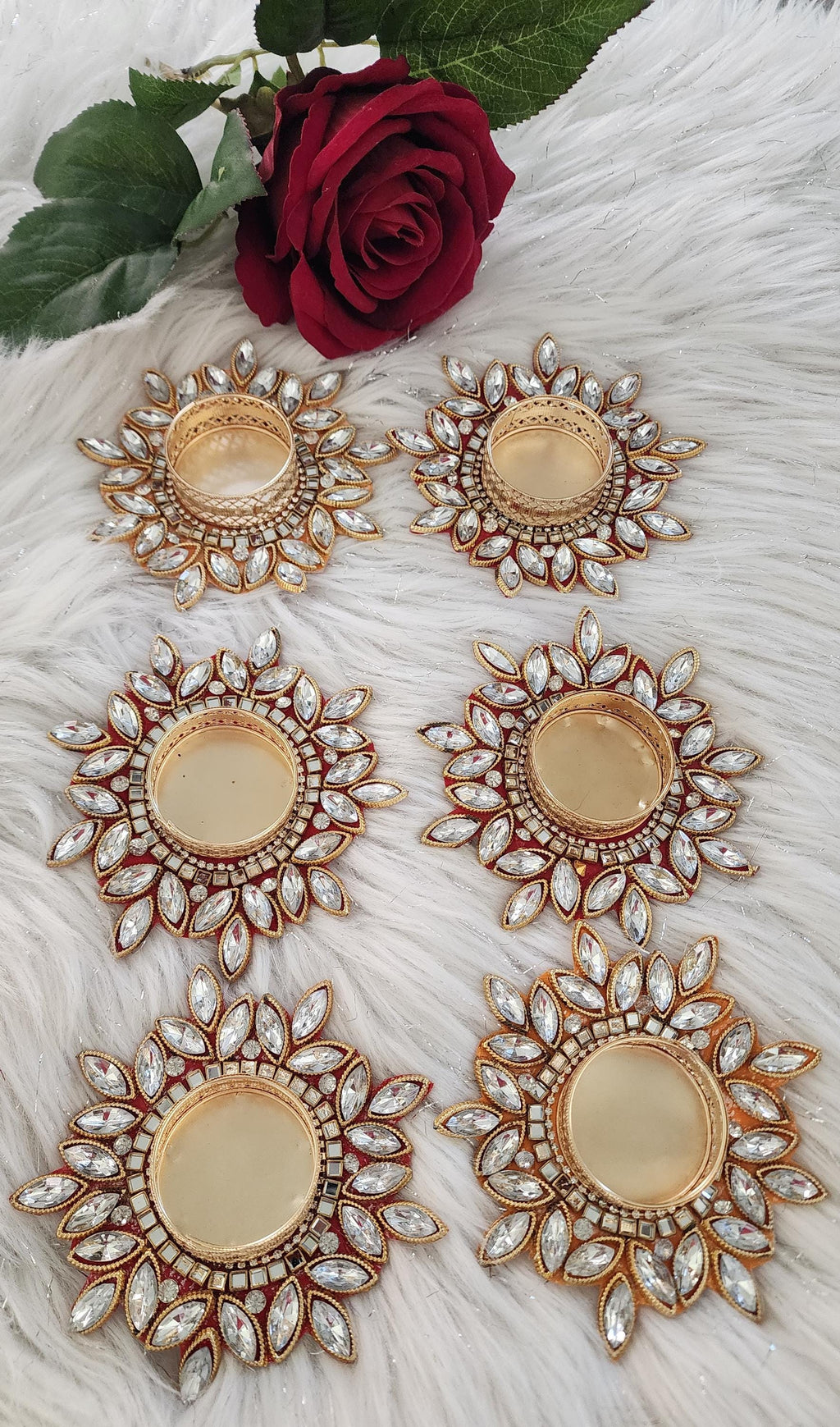 Kundan Tea Light Holder: Golden Diwali Pooja Decor, Wedding Favor