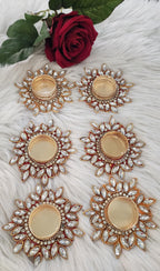 Kundan Tea Light Holder: Golden Diwali Pooja Decor, Wedding Favor