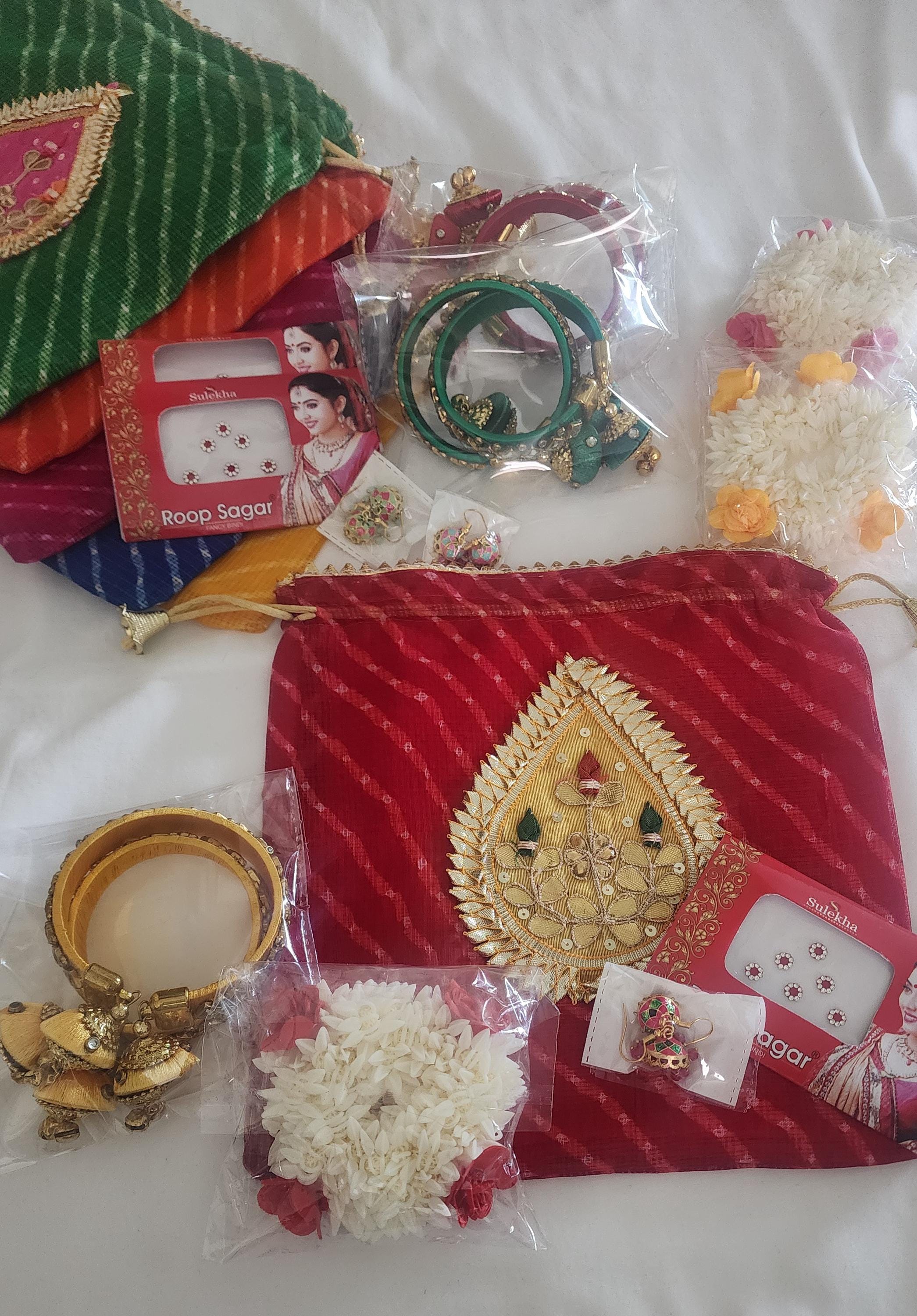 Lahariya Potli Bag Combo Set: Kundan Bangles, Jhumka Earrings - Wedding Favor