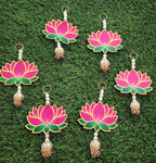 Lotus Hanging Pair: Pink Handmade Mandir Diwali Decoration - 5 inch.