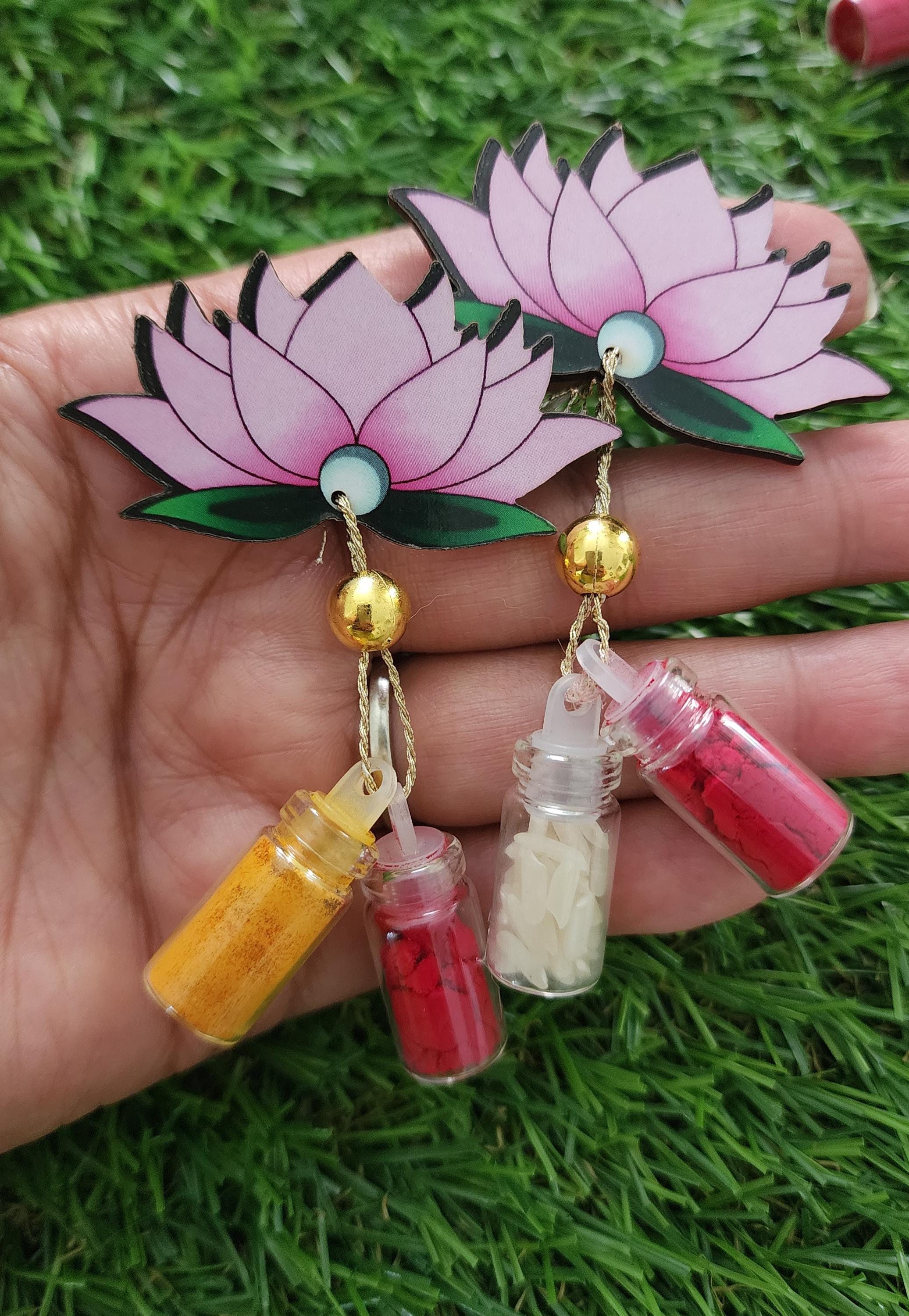 Handmade Lotus Haldi Kumkum Holder: MDF Pooja Favor