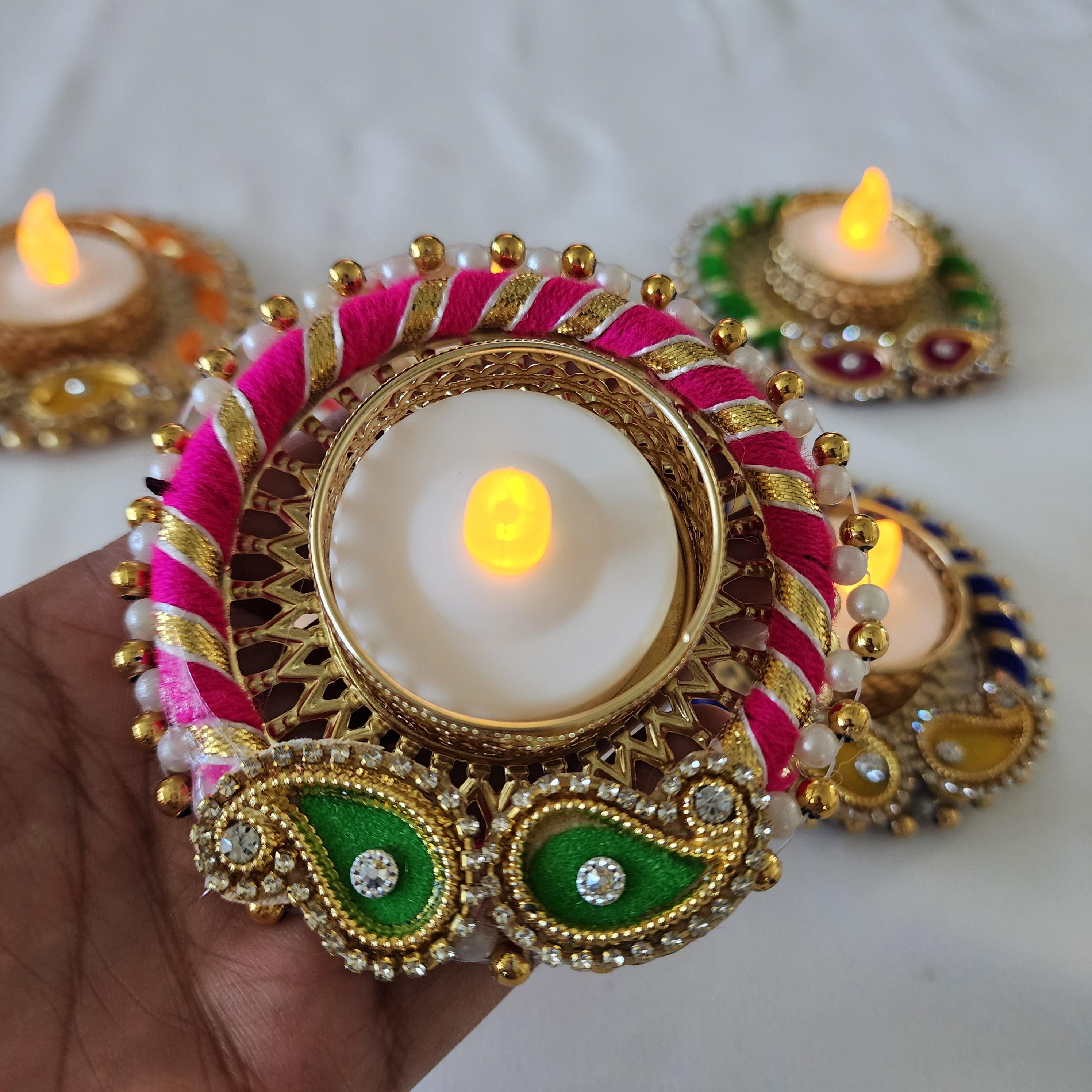 Handmade Multi Color Tea Light Holder forDiwali Home Decorations and Favor Gift.