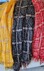 Bandhani Art Silk Dupatta: Rajasthani Multi-Colored Scarf with Tassels