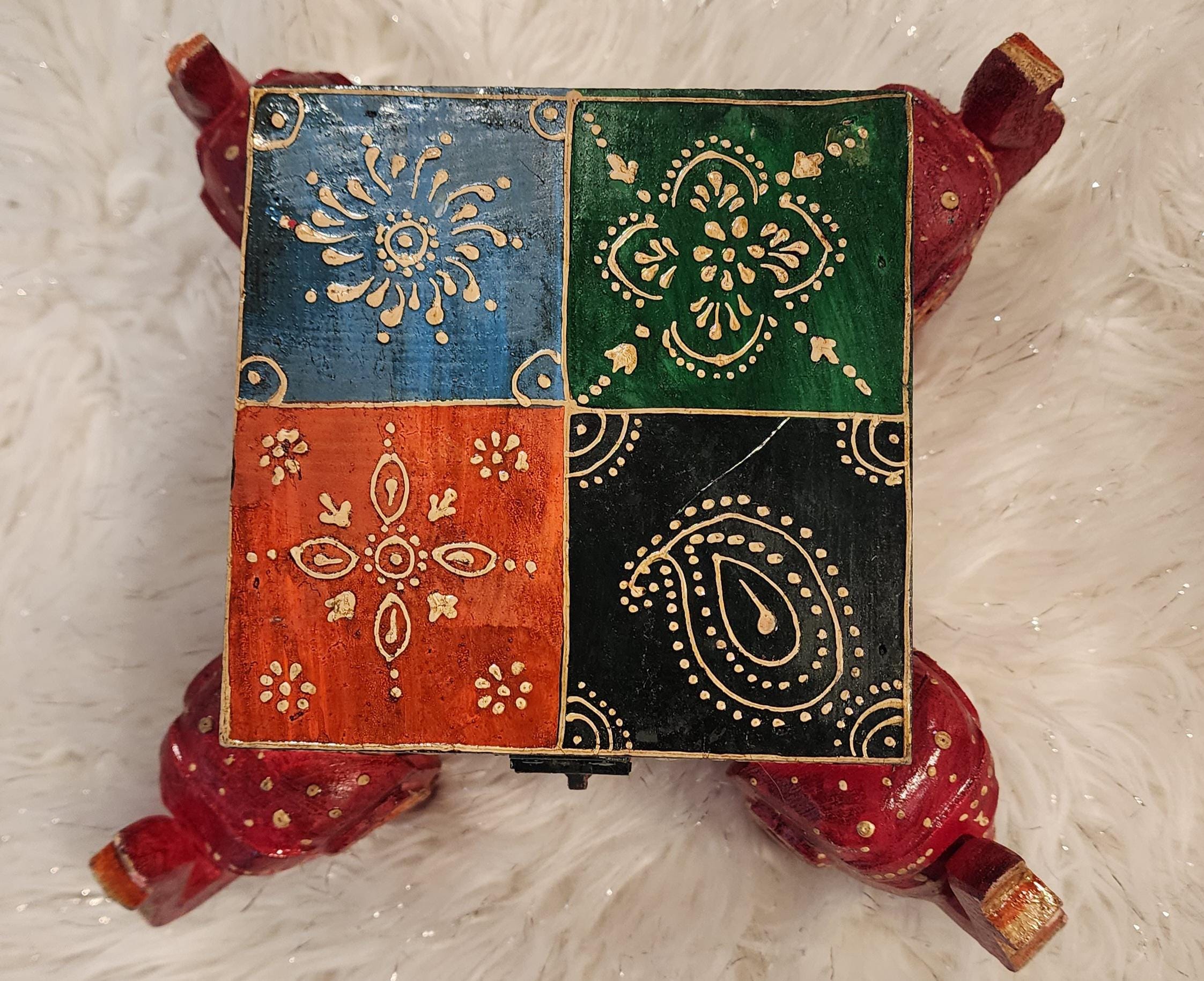 Handcrafted Wooden Elephant Trinket Box: Boho Indian Decor (5x5x5 inch)