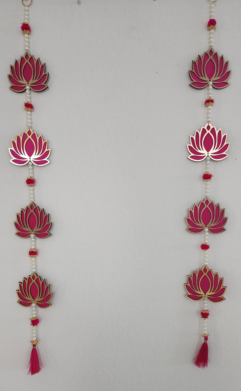 Handmade Pink Lotus Garland with Pearls: Indian Wedding Hanging Decor (36 inch)