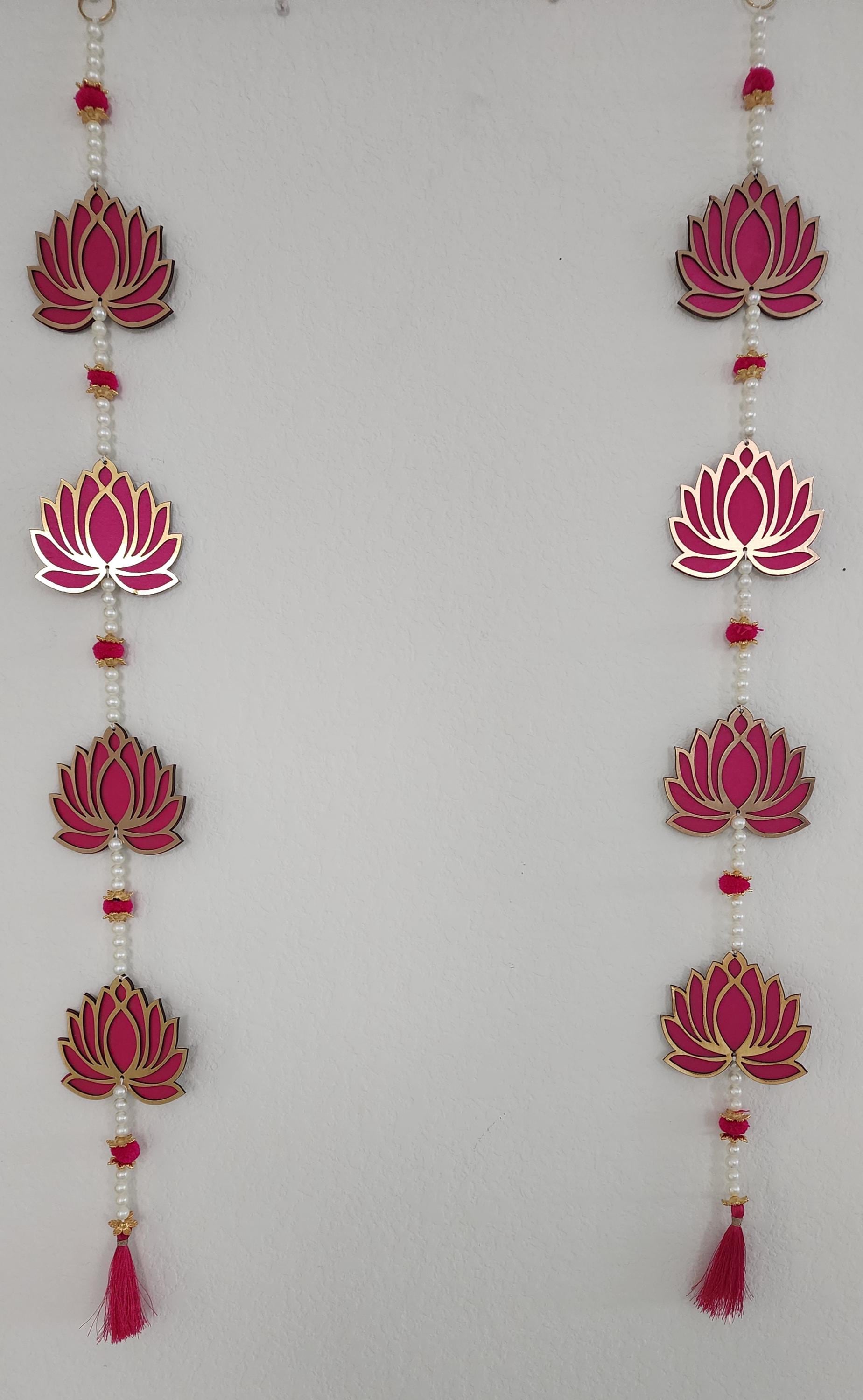 Handmade Pink Lotus Garland with Pearls: Indian Wedding Hanging Decor (36 inch)
