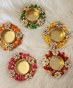 Kundan Handmade Tea Light Holders: Diwali Wedding Favor, Pooja Decor.
