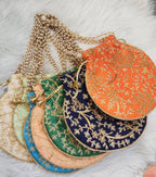 Diwali Potli Bag Set: Embroidered Pooja Gift, Housewarming Favors (5 Pcs)