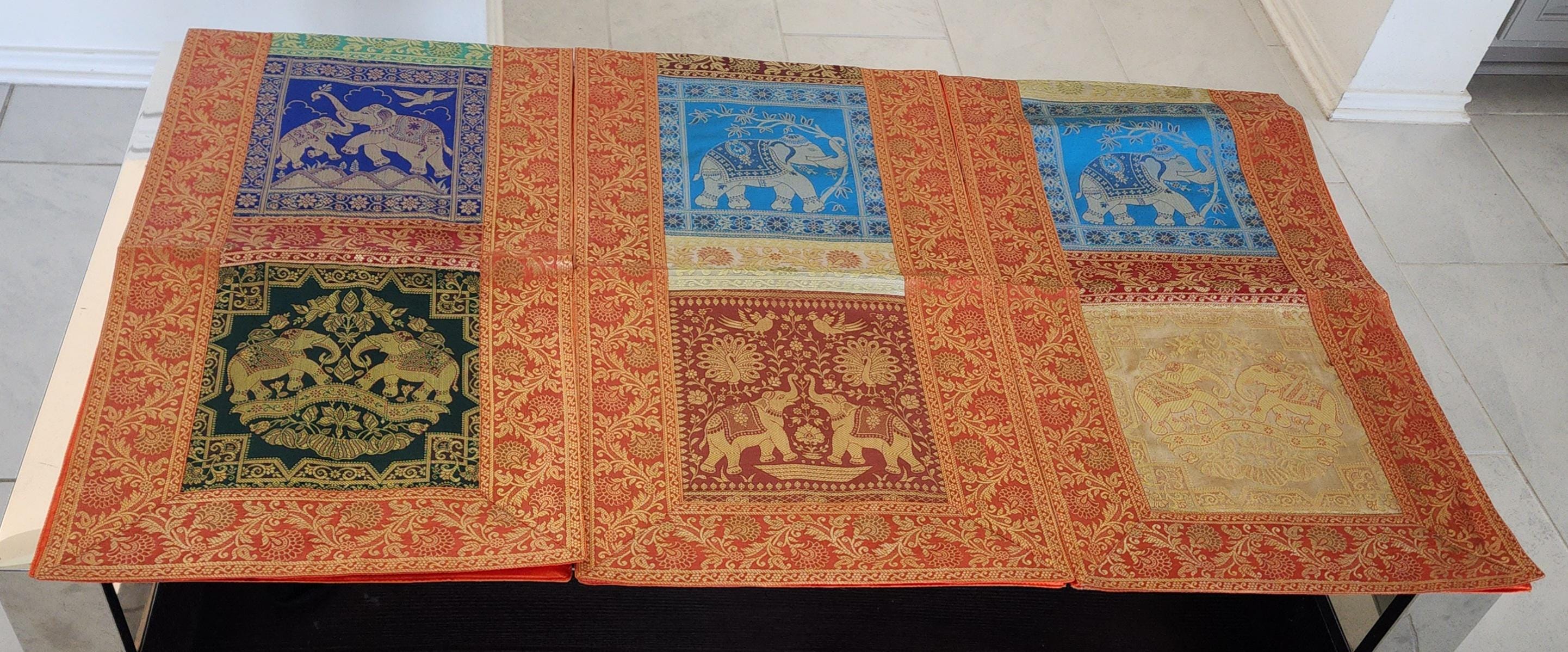 Elephant Print Silk Brocade Table Runner: Indian Decor (16X60 Inch)