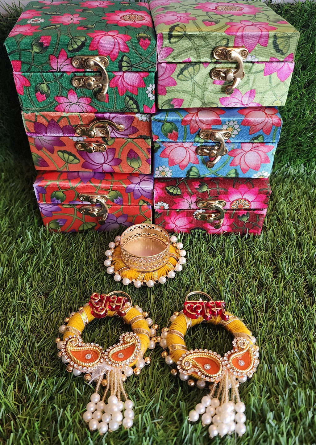 Pichwai Print Handmade Tea Light Holder Gift Box: Diwali Favor, Pooja Decor.