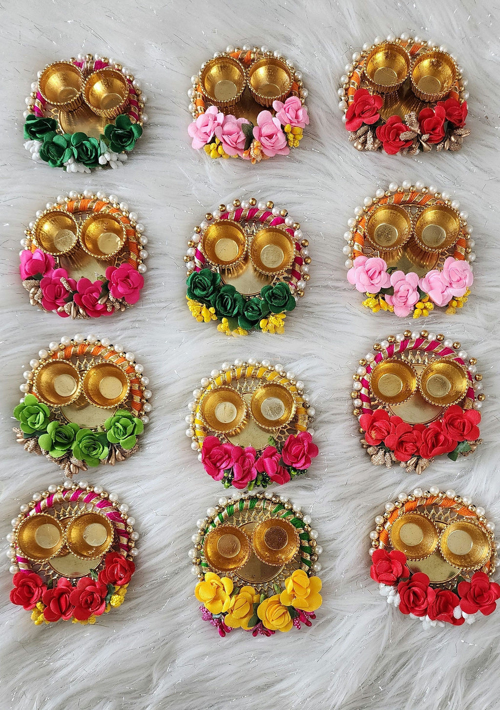 Floral Haldi Kumkum Plate: Mehndi Decor Pooja Thali