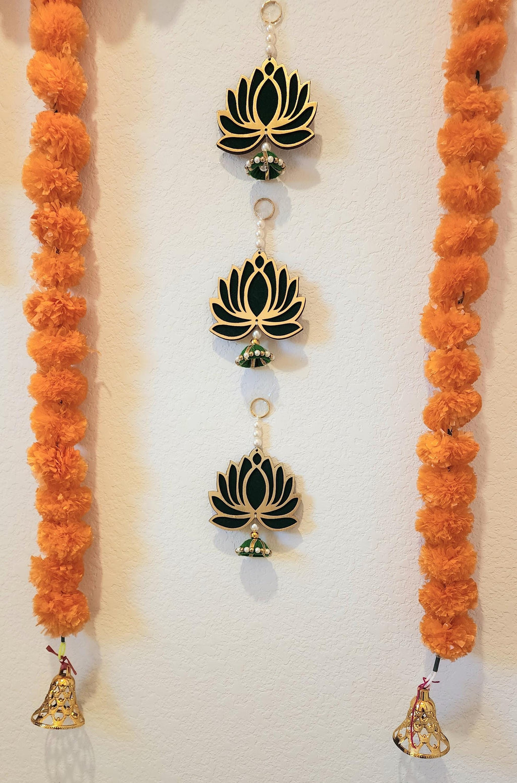 Lotus Hanging: Traditional Handmade Diwali Mandir Decor - Green MDF