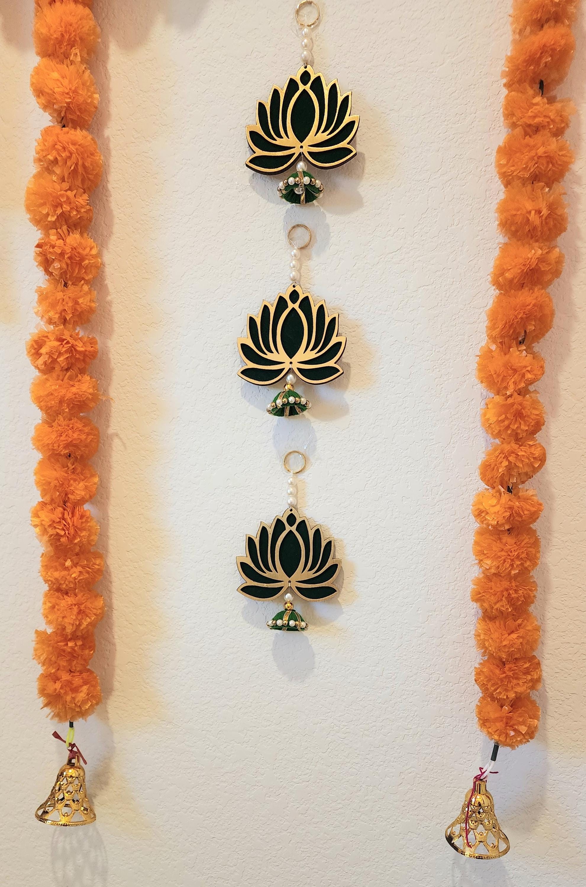 Lotus Hanging: Traditional Handmade Diwali Mandir Decor - Green MDF