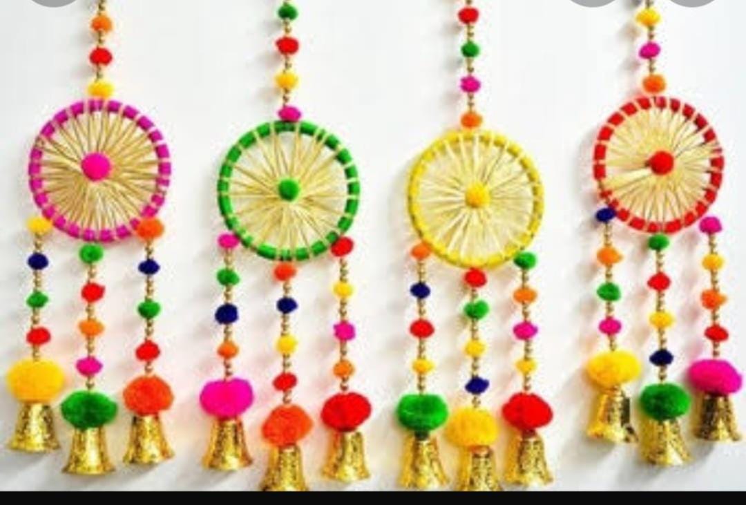 Indian Wedding Garland: Multicolor Pom Pom Gota Hanging