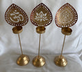 Handmade Metallic Urli Diya with Stand: Lotus/Om Diwali Decor - 12 inch