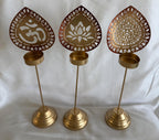 Handmade Metallic Urli Diya with Stand: Lotus/Om Diwali Decor - 12 inch