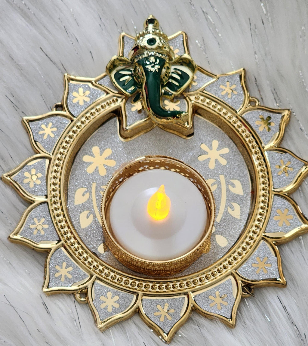 Ganpati HandmadeTea Light Plate: Acrylic Diwali Pooja Decor.