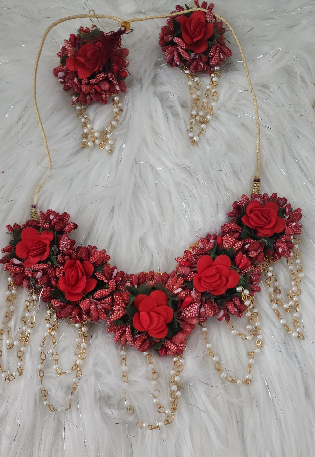 Floral Haldi Mehandi Jewelry Set: Indian Wedding Necklace, Earrings, Maang Tikka, Gajra