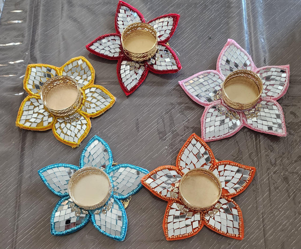 Mirror Work Tea Light Holder: Handcrafted Diwali Pooja Decor