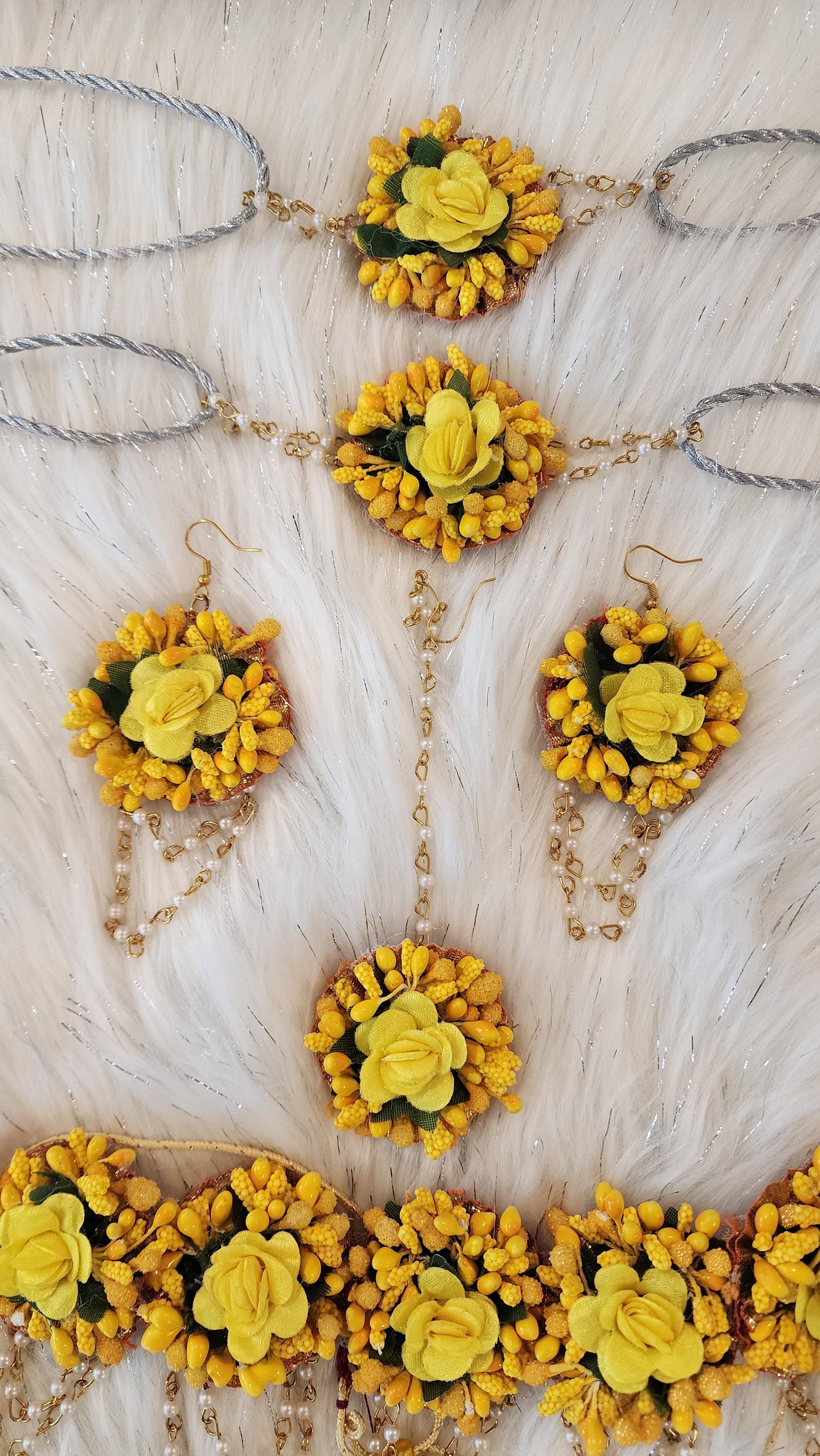 Handmade Floral Jewelry Set: Haldi Mehandi Indian Wedding