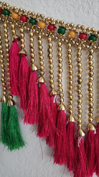 Handmade Indian Toran: Silk Pearl Door Hanging, Traditional Decor (41x12 inch)