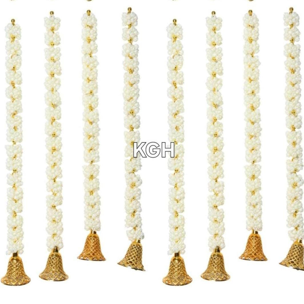 Mogra Bell Garland: White & Gold Artificial Flower String - Diwali Wedding Decor