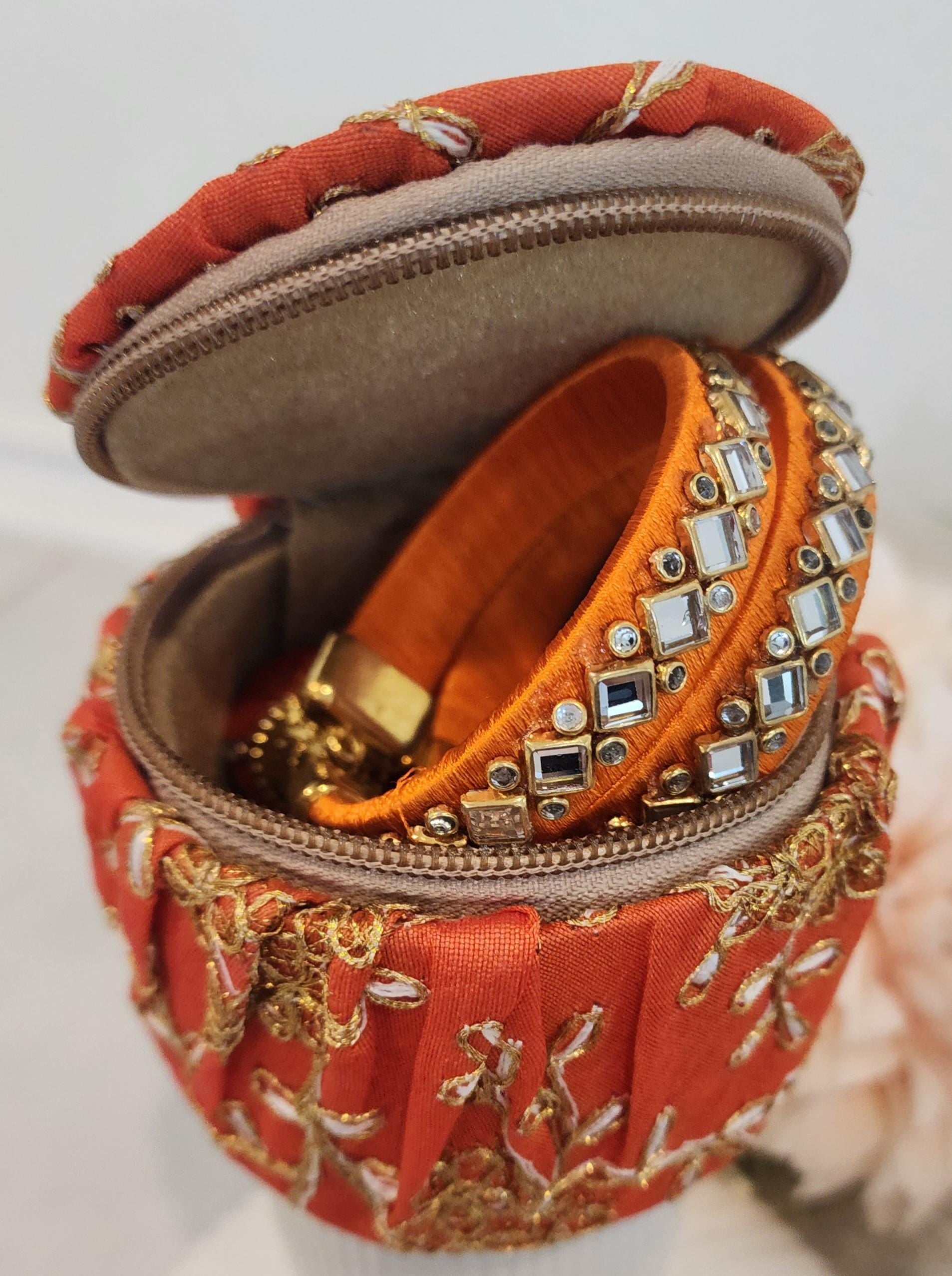 Embroidered Matki Bangle Box: Indian Jewelry Organizer, Wedding Favor.