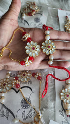 Handmade Kundan Couple Rakhi Set: Pearl Chain, Roli & Chawal