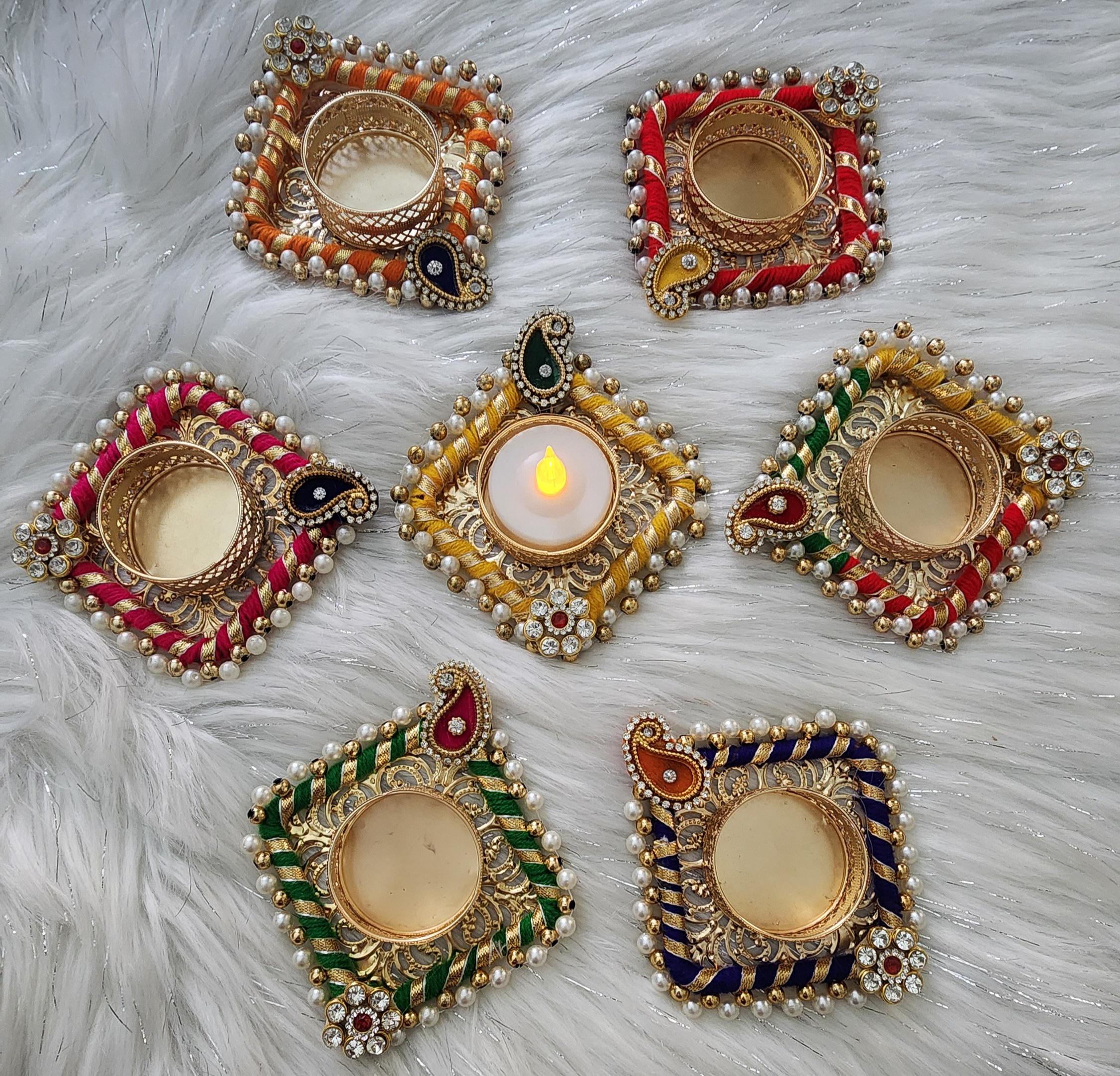 Kundan Tea Light Holder Wedding Favors: Diwali Pooja Candle Holders.