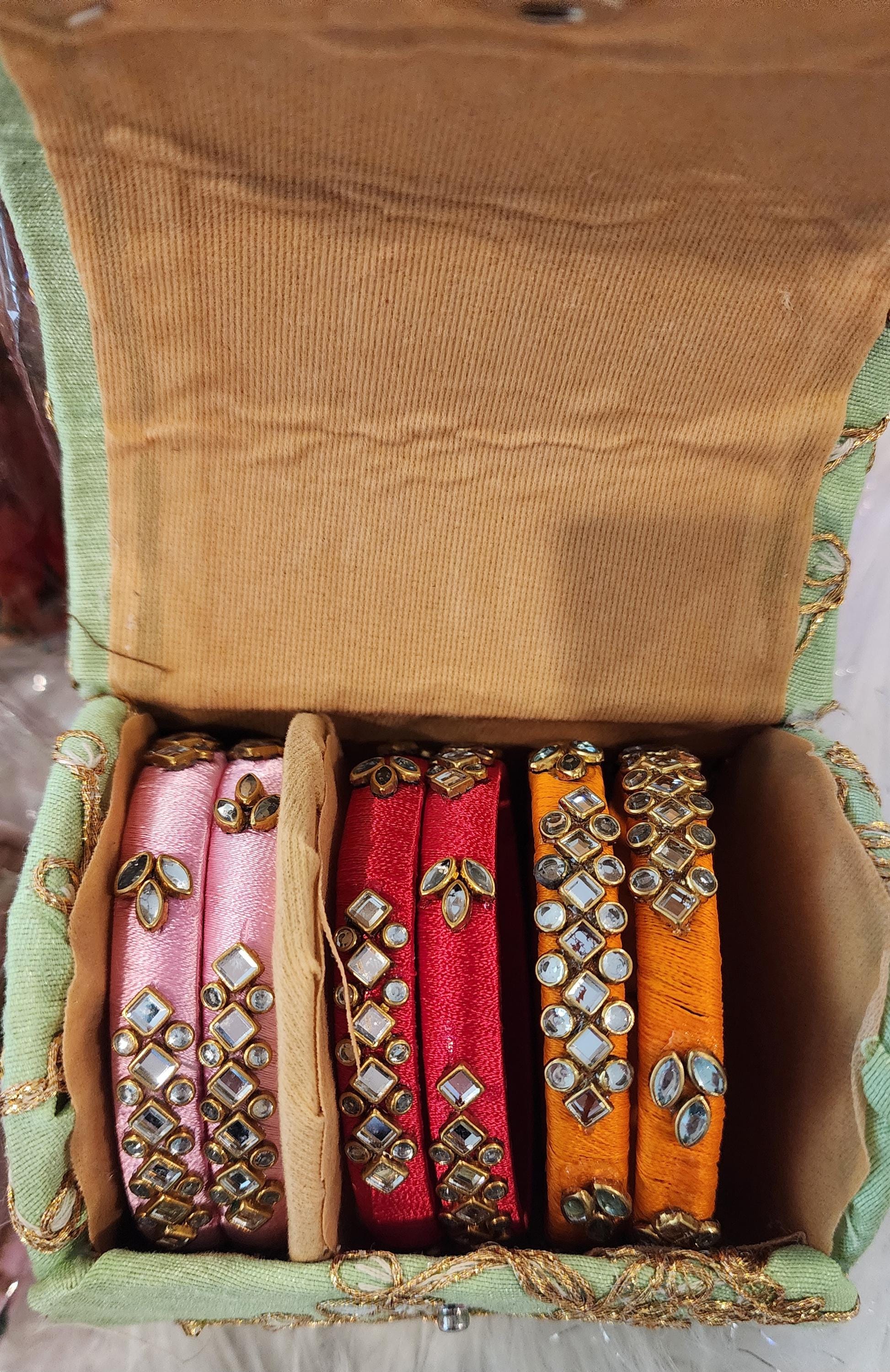 Handmade Indian Bangles Set with Box: Diwali Gift, Wedding Favors