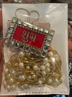 Kundan Shubh-Labh Hanging: Red Velvet Diwali Mandir Decor.