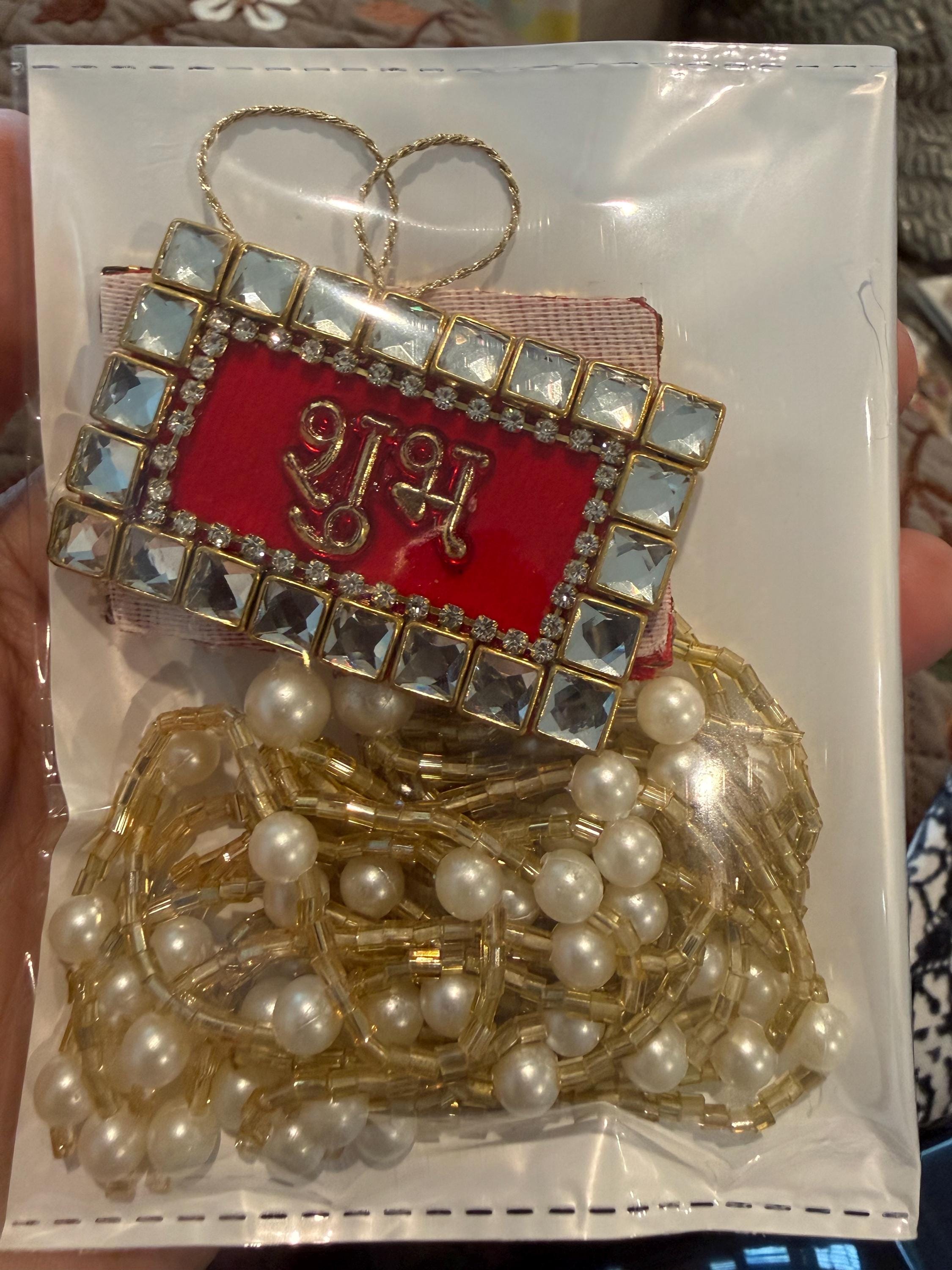 Kundan Shubh-Labh Hanging: Red Velvet Diwali Mandir Decor.