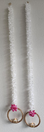 Handmade Pink Rose Garland with Golden Ring: Indian Wedding Diwali Decor.