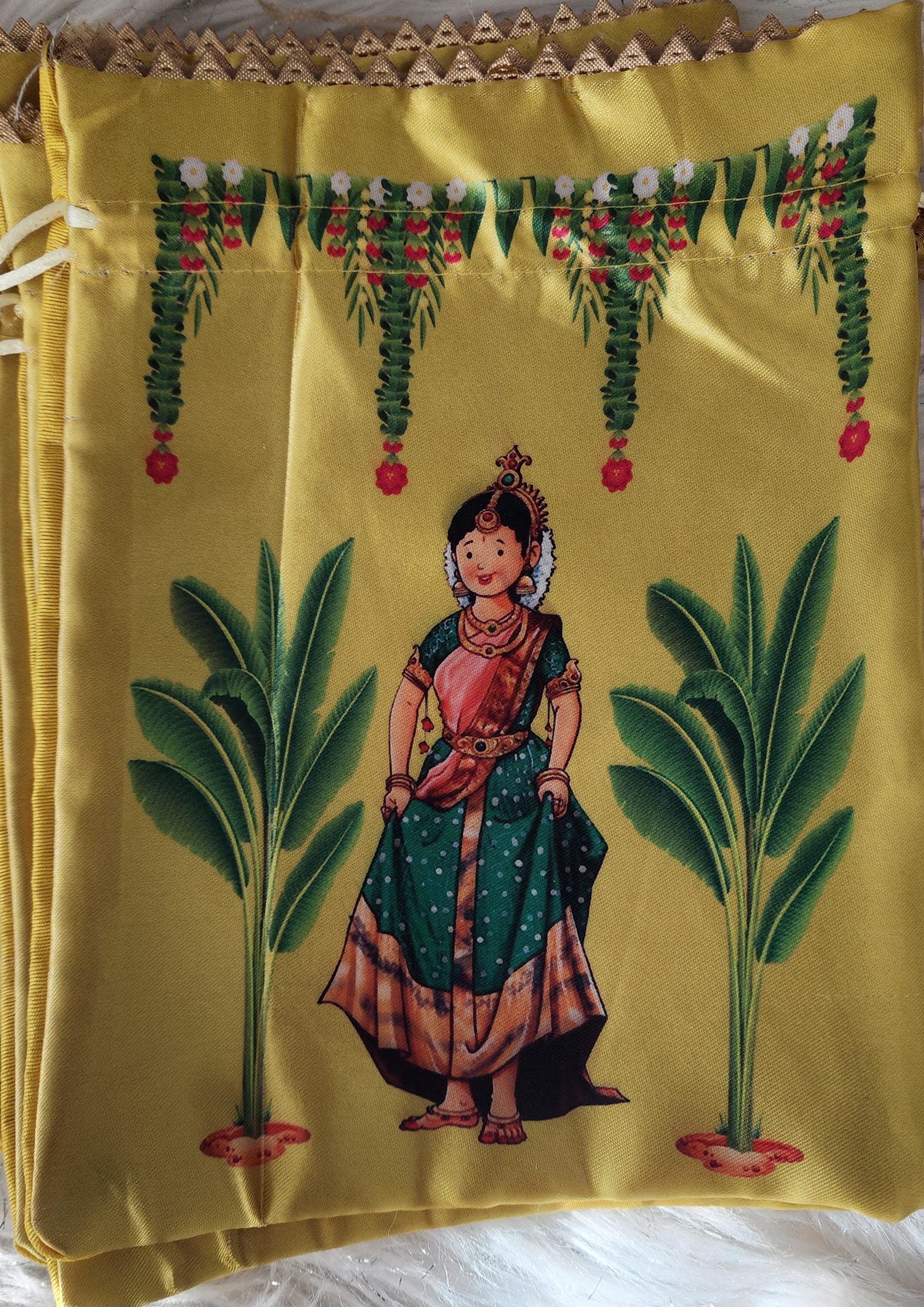 Silk Potli Bags: Haldi Mehndi Wedding Favor Gift Bags.
