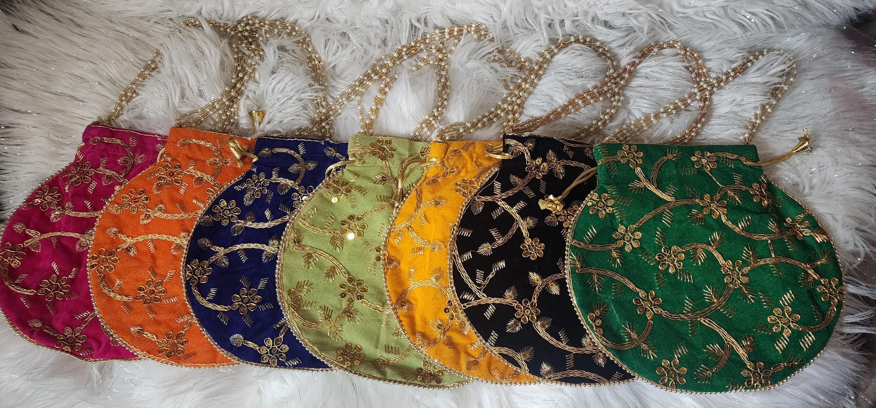 Embroidered Velvet Potli Bags - Indian Wedding Favor Bags.