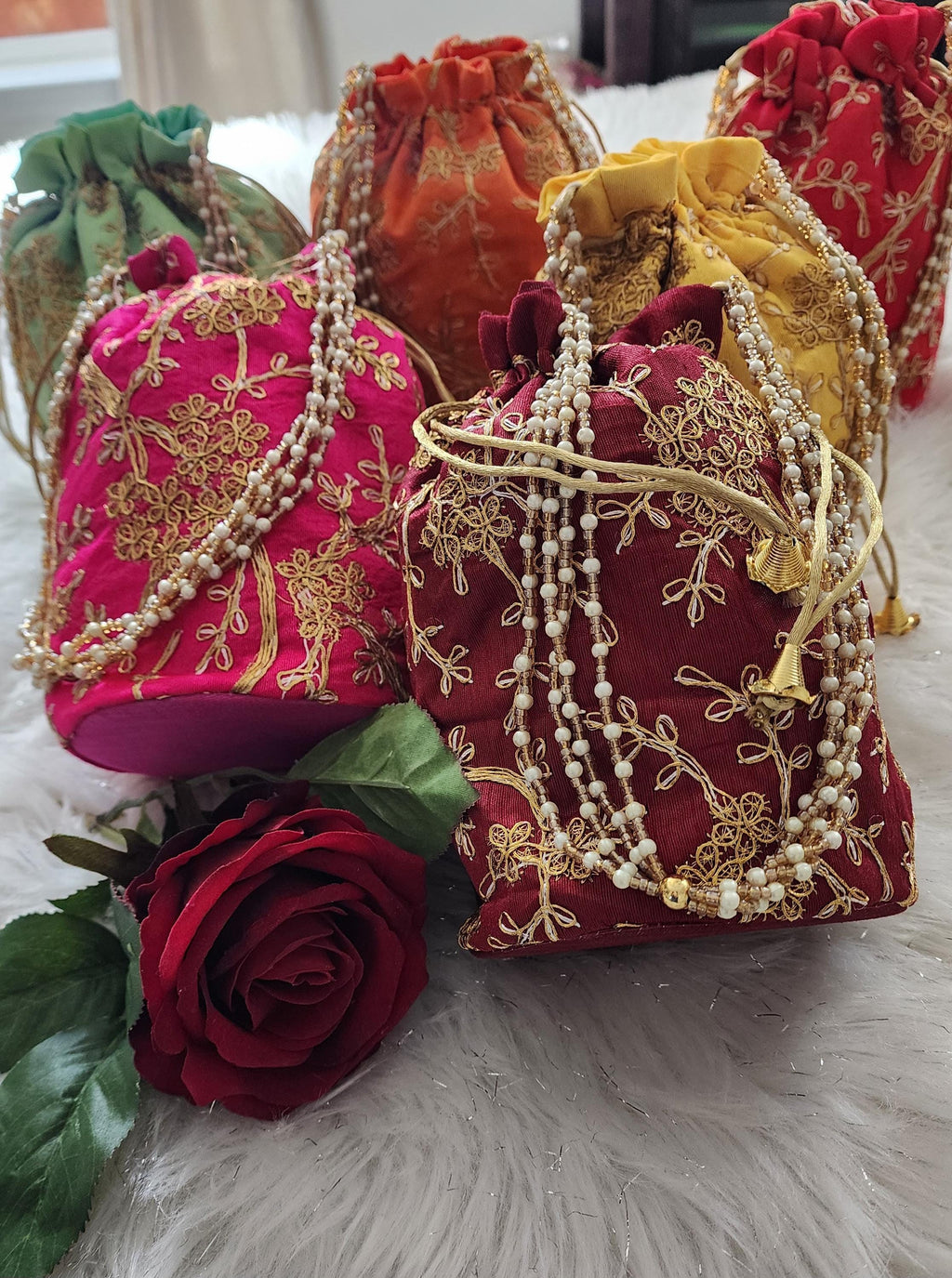 Handmade Embroidered Silk Potli Bag: Rajasthani Wedding Favor